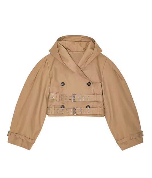 Camel Trench Jacket Crop