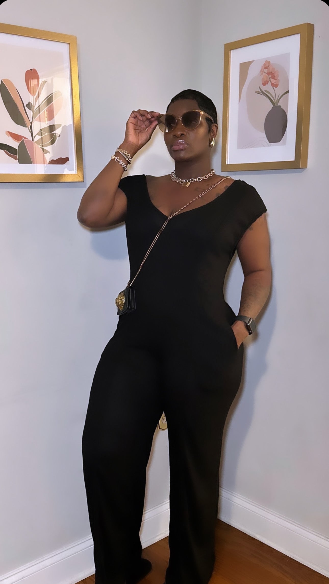 Black Flowy Wide Leg Knit Jumpsuit