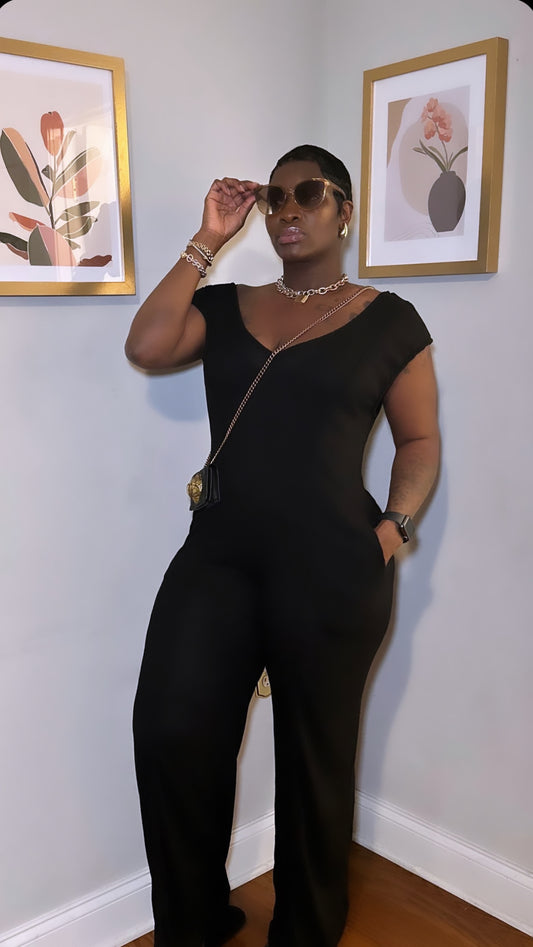 Black Flowy Wide Leg Knit Jumpsuit