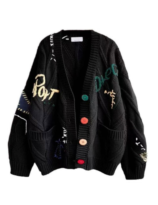 Graphic black cardigan