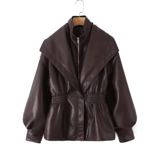 Fly girl leather jacket(Brown)