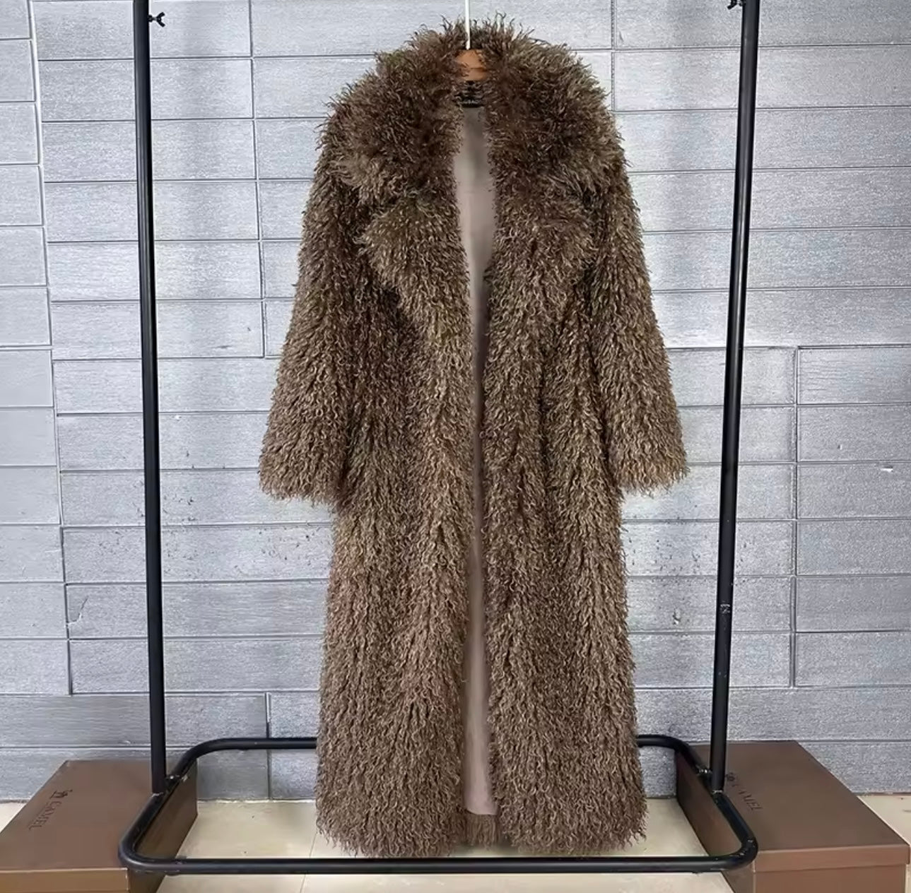 Shaggy Faux Fur Coat Full Length Lamb Overcoat for Women