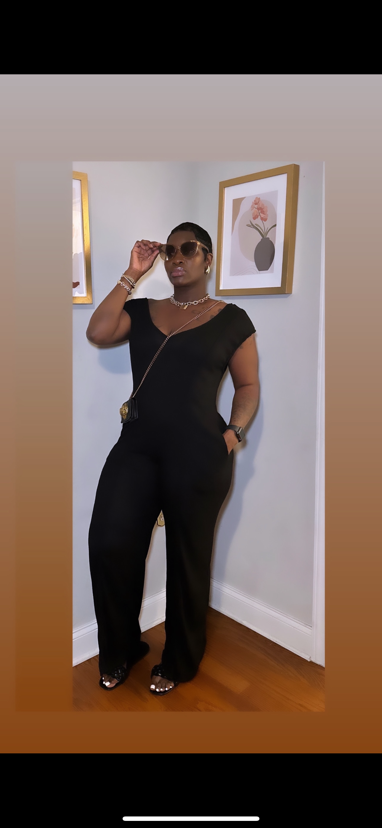 Black Flowy Wide Leg Knit Jumpsuit