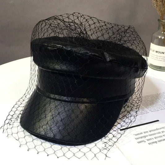 Netted leather Hat