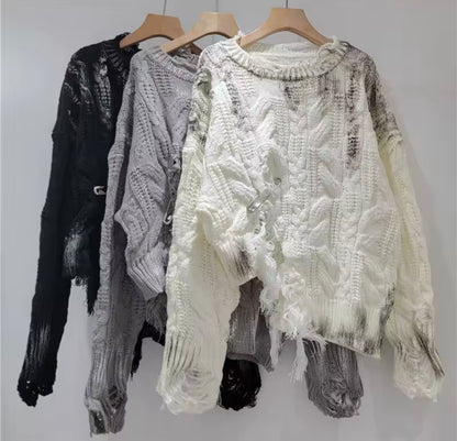Shredded Chic Distressed Knit Sweater