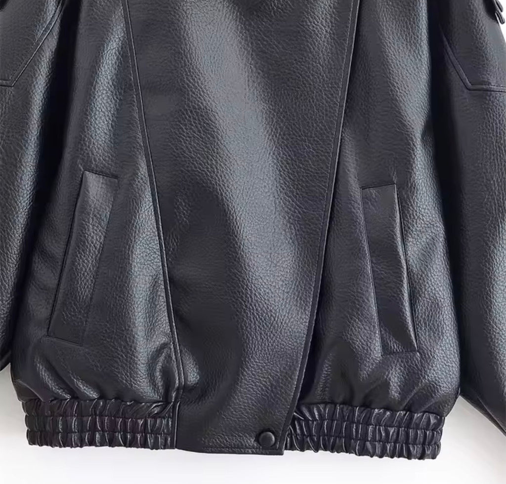Faux leather button-up jacket