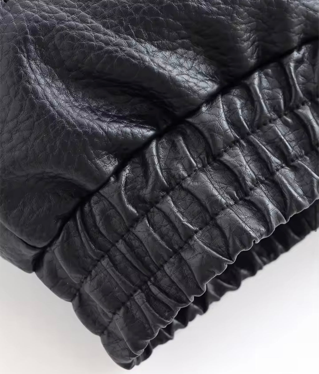 Faux leather button-up jacket