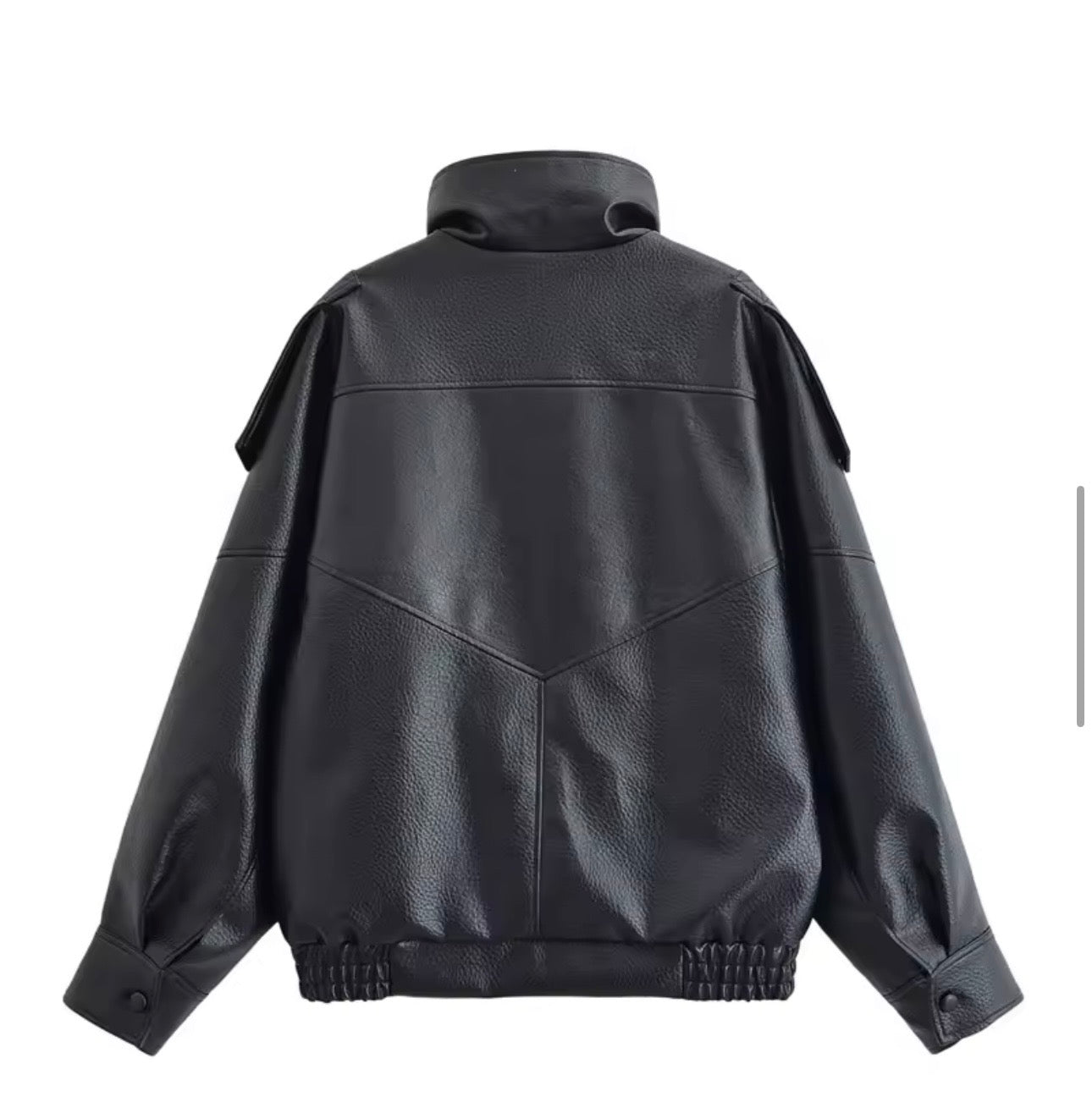 Faux leather button-up jacket