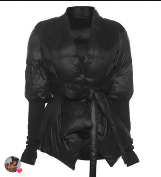 Peplum belted puffer jacket