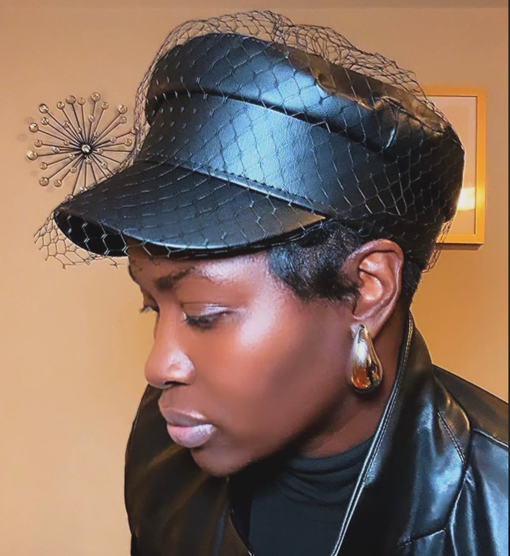 Netted leather Hat