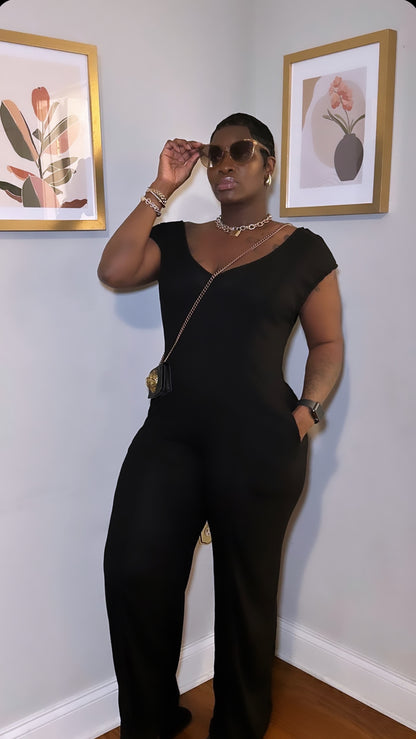 Black Flowy Wide Leg Knit Jumpsuit