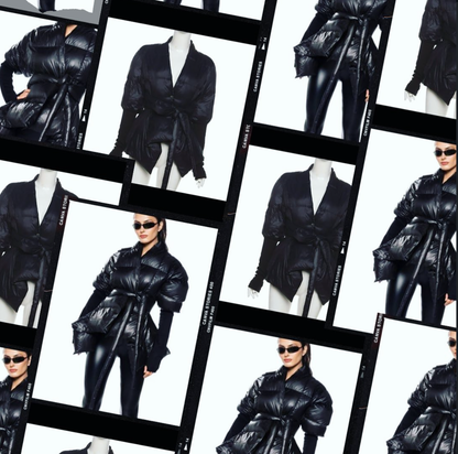 Peplum belted puffer jacket