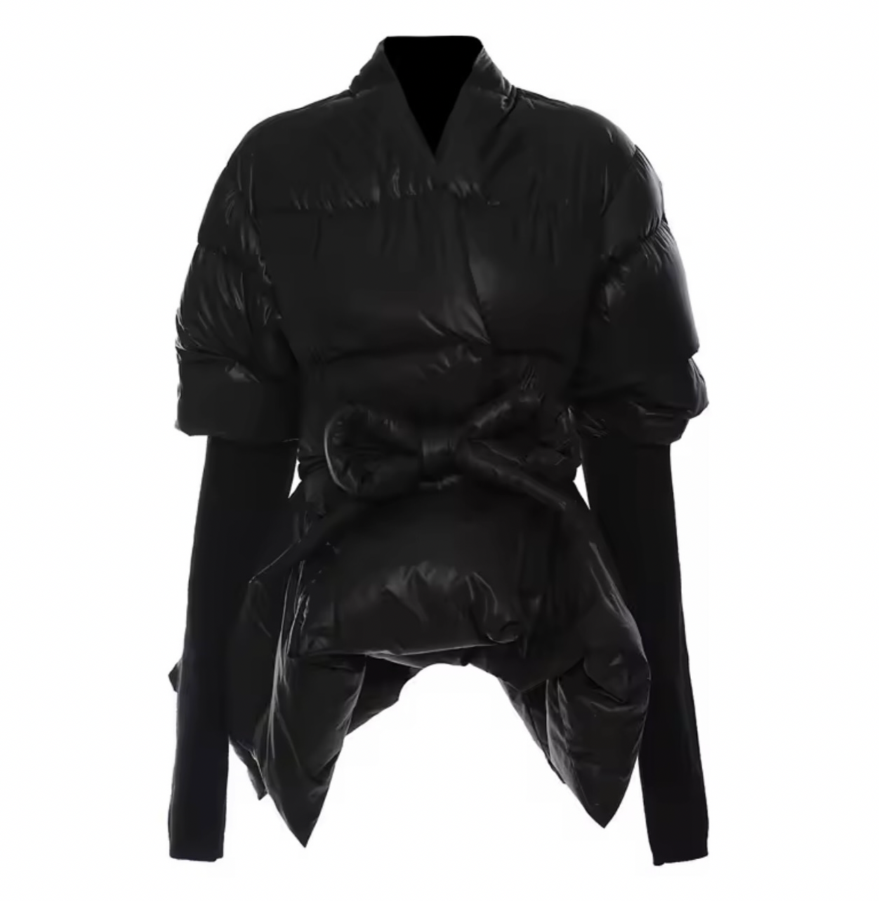 Peplum belted puffer jacket