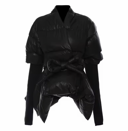 Peplum belted puffer jacket