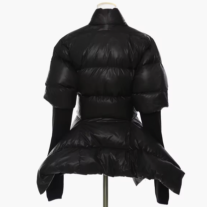 Peplum belted puffer jacket