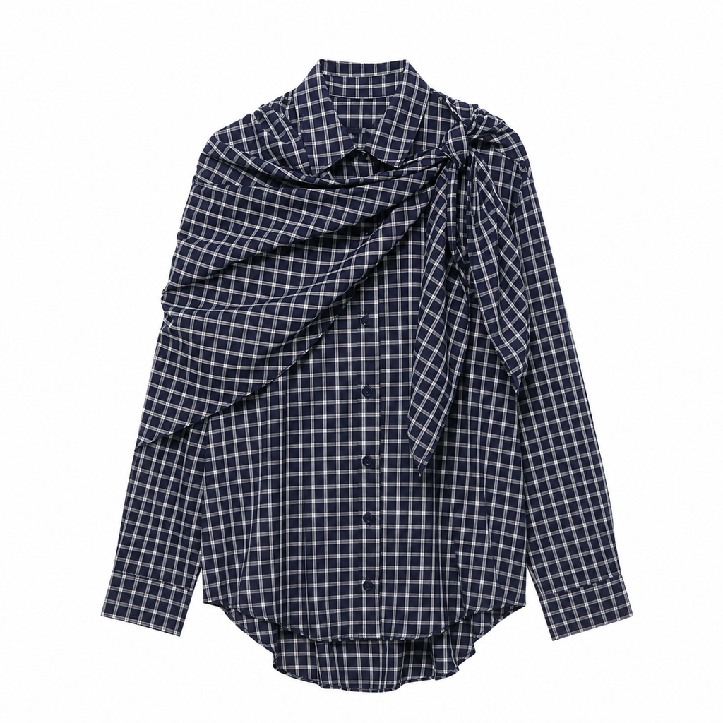 Draped Plaid Shirt