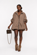Taupe Zip-Up Jacket Dress