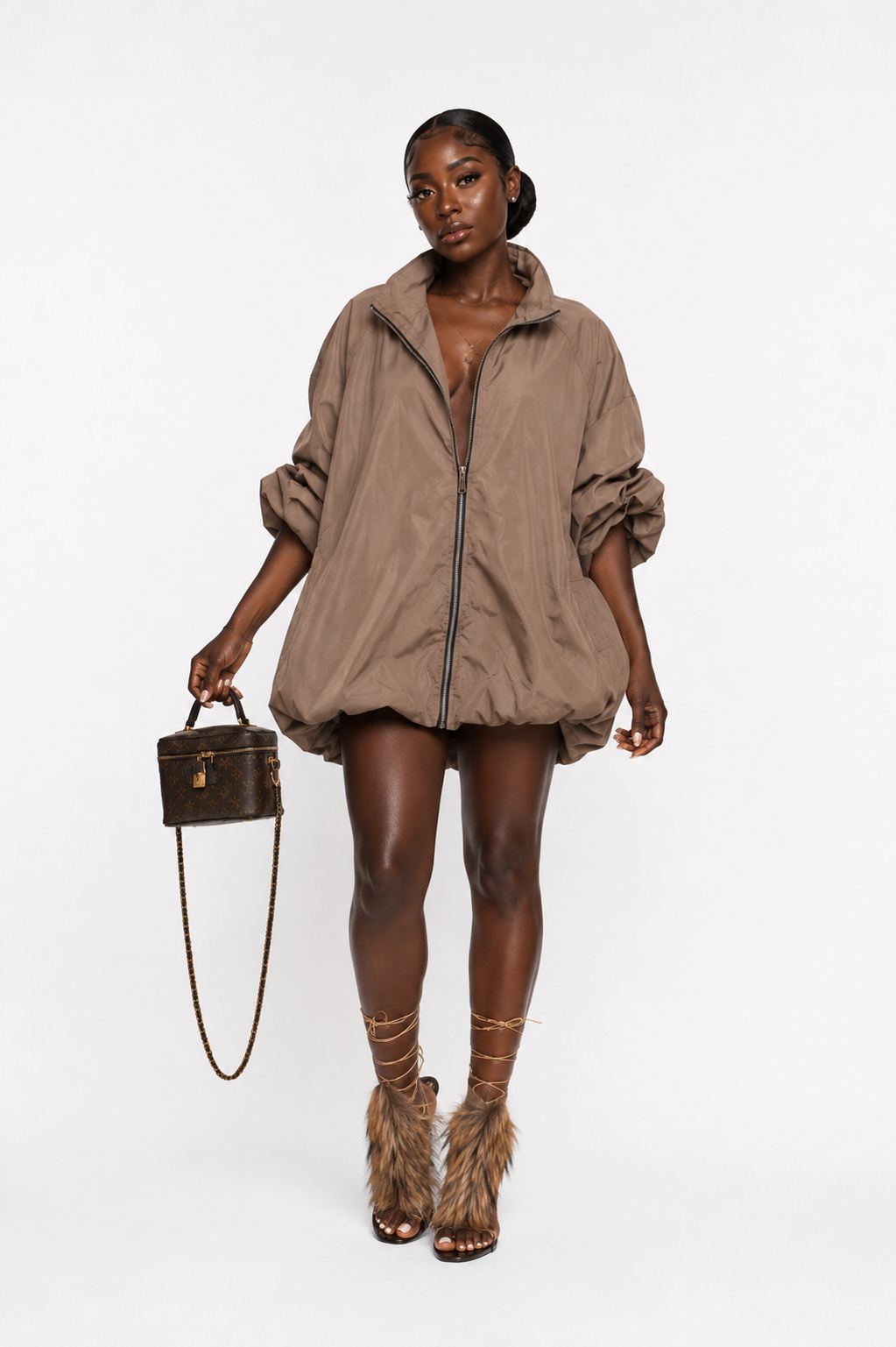 Taupe Zip-Up Jacket Dress